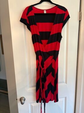 Red and Navy Striped Wrap Dress XL petite